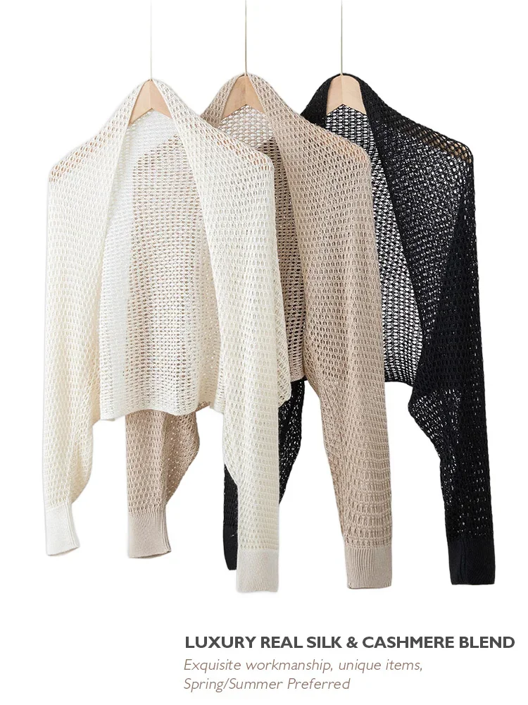 Весенняя ажурная шаль из натурального шелка и кашемира с рукавами женская