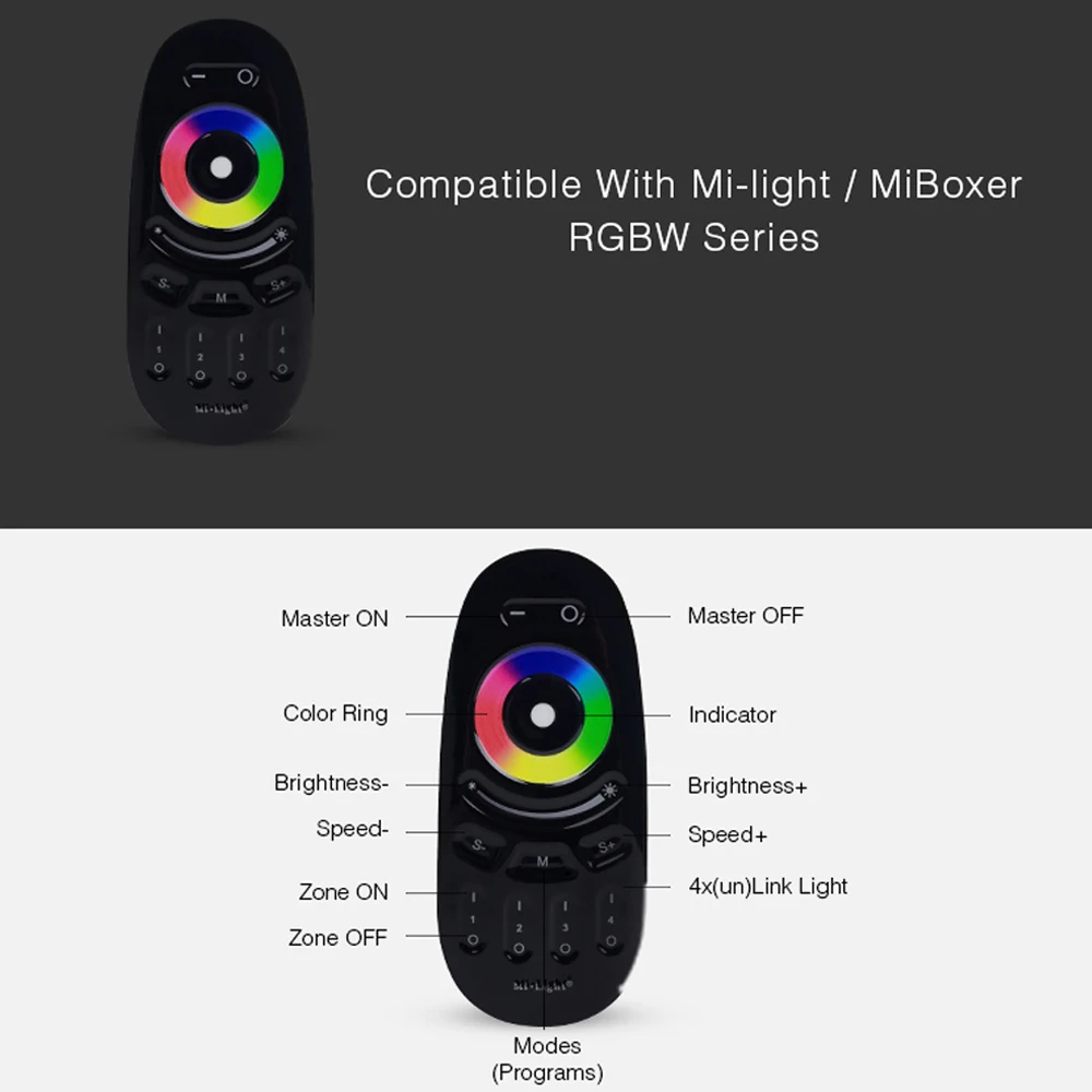 New Arrival MiBOXER Black 2.4G Wireless Series Remote Control 1/4/8Zone Button Touch Switch Panel RGBW RGB CCT Brightness Dimmer enlarge