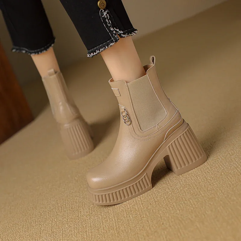 Ботильоны женские на платформе с круглым носком массивном каблуке