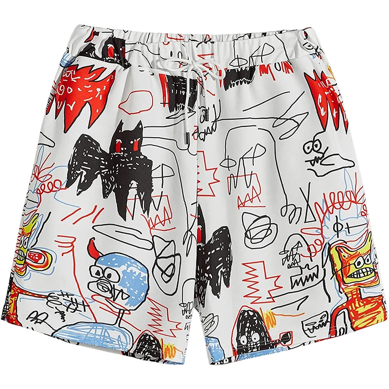 

Men's Cartoon Print Elastic High Waisted Casual Summer Shorts