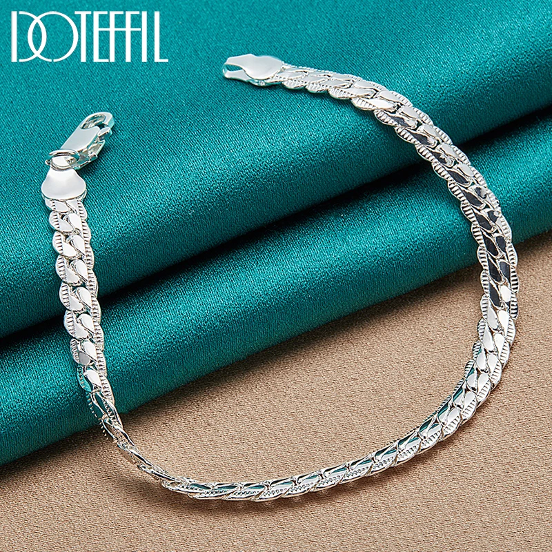 

DOTEFFIL 925 Sterling Silver 6mm Side Chain Bracelet For Women Man Fashion Wedding Engagement Charm Jewelry