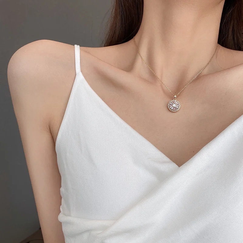 18K Gold Plated Rotating Pendant Necklace for Women Jewelry Stainless steel Necklaces Zirconia Luxury Choker Korea images - 6