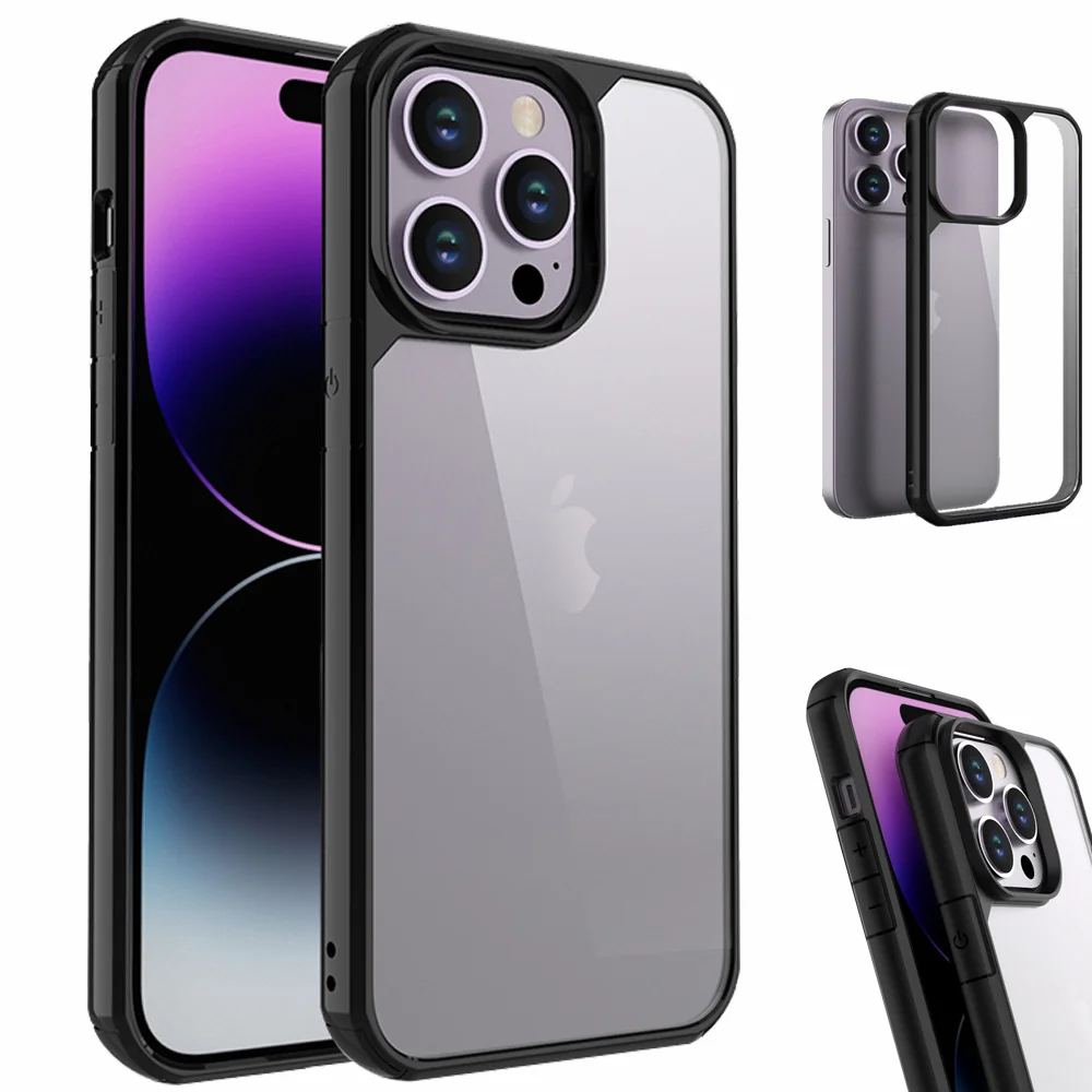 Прозрачный жесткий акриловый чехол для телефона iPhone 14 15 Pro Max противоударный 11 12 13