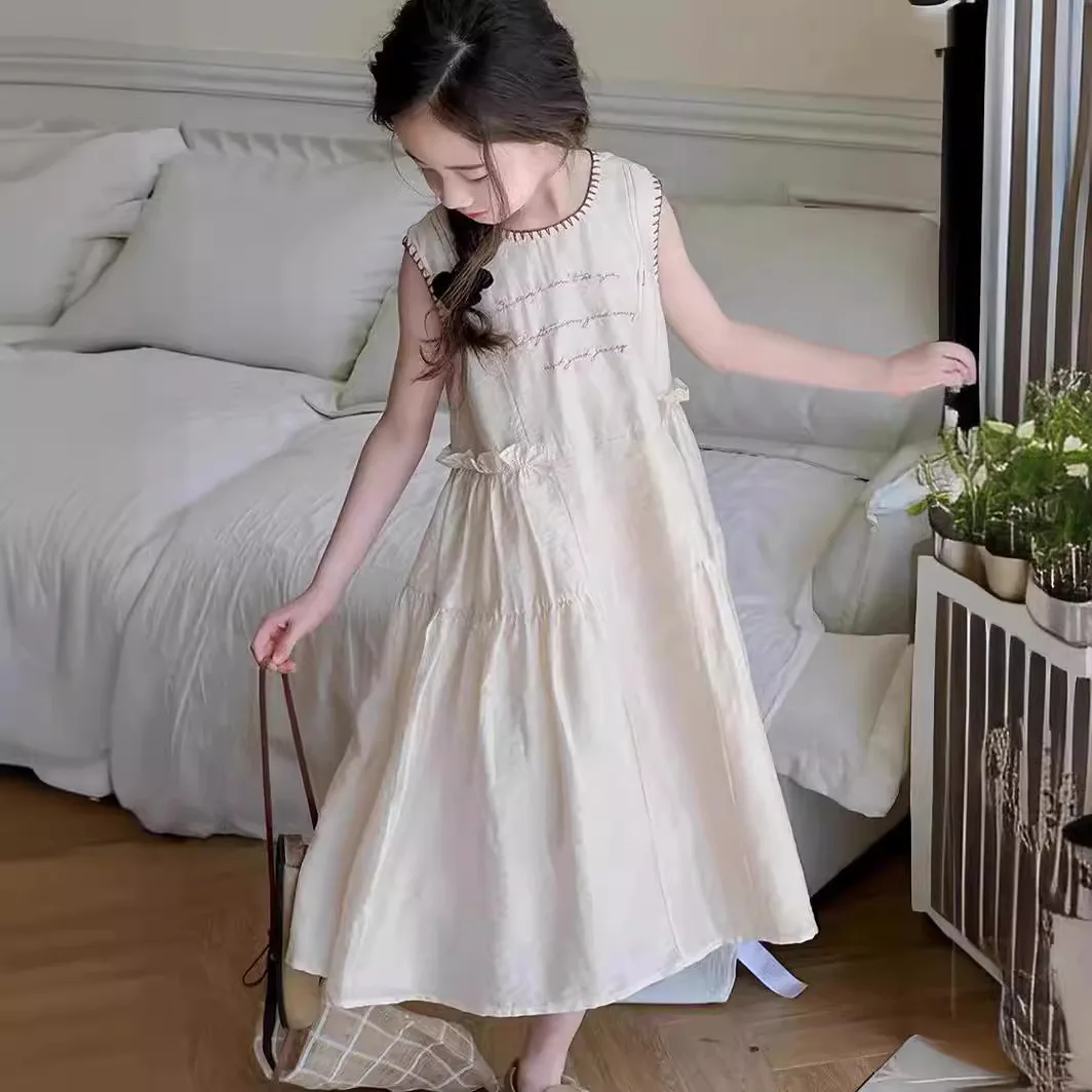 Юбки для девочек Новинка лета 2024 детская одежда хлопковое платье без рукавов