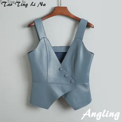 Tao Ting Li Na Women Thin and irregular  Genuine Real Sheep Leather Vest J3