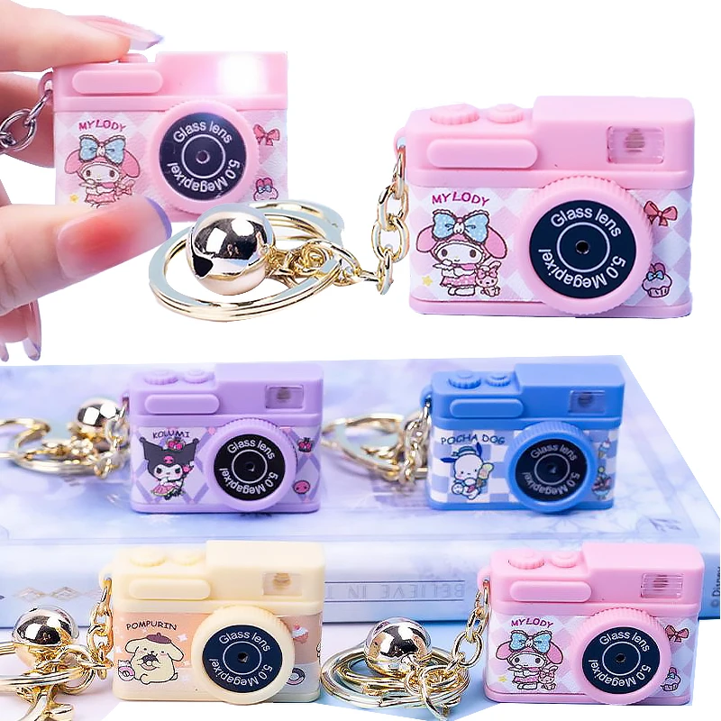 

New Sanrioed Cartoon Camera Keychain My Melody Kuromi Cinnamoroll Key Holder Purin Luminous Key Ring Bag Pendant Funny Toys Gift
