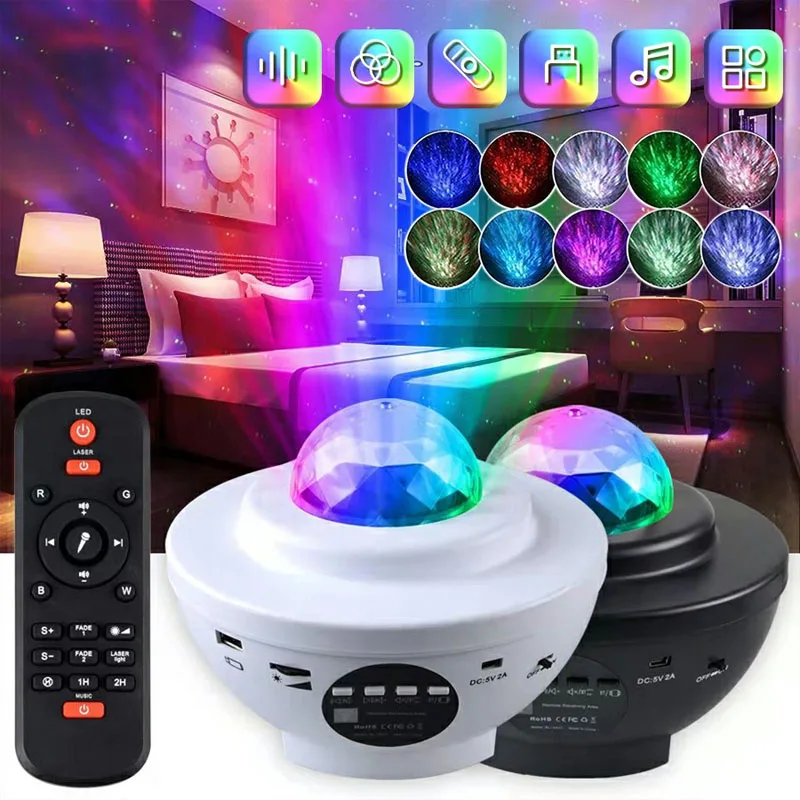 

RGB Starry Sky Projector with Bluetooth Speaker Voice-activated Stage Light Remote Control Night Light Romantic Projection Lamp