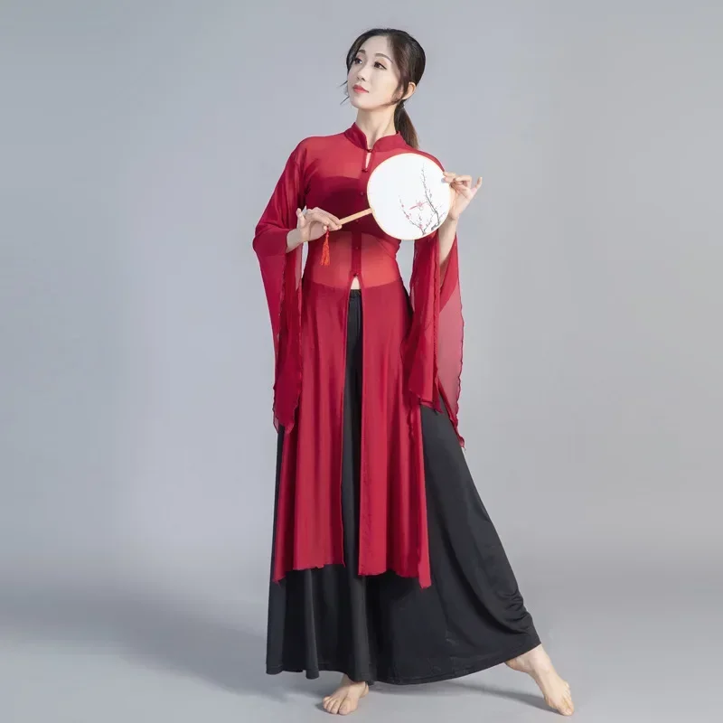Chinese Wide Sleeve Classical Dance Body Rhyme Clothing For Women Traditional Dress Hanfu Blouse Pant