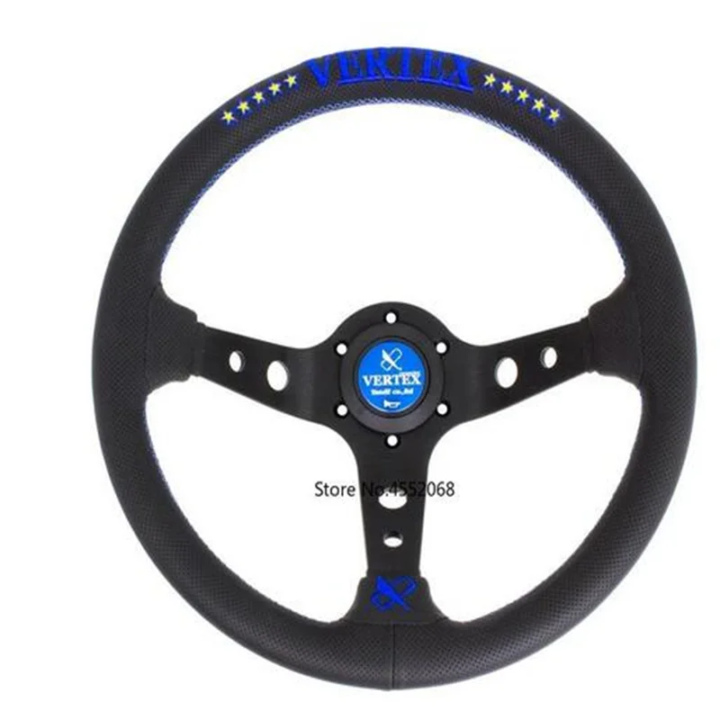 

Blue 330mm VERTEX 10 Stars Jdm Racing Black Genuine Leather Drift Steering Wheel