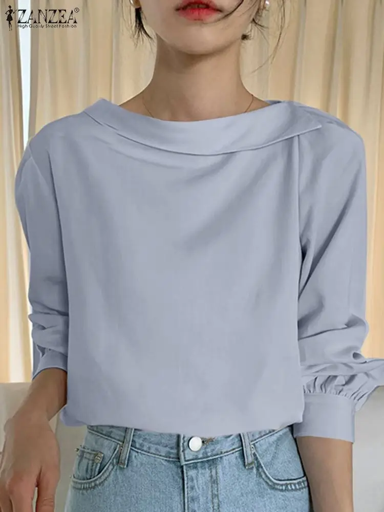 

Однотонная богемная Праздничная женская блузка с круглым вырезом, свободная элегантная повседневная рубашка 2022 ZANZEA, Женская Весенняя блуз...