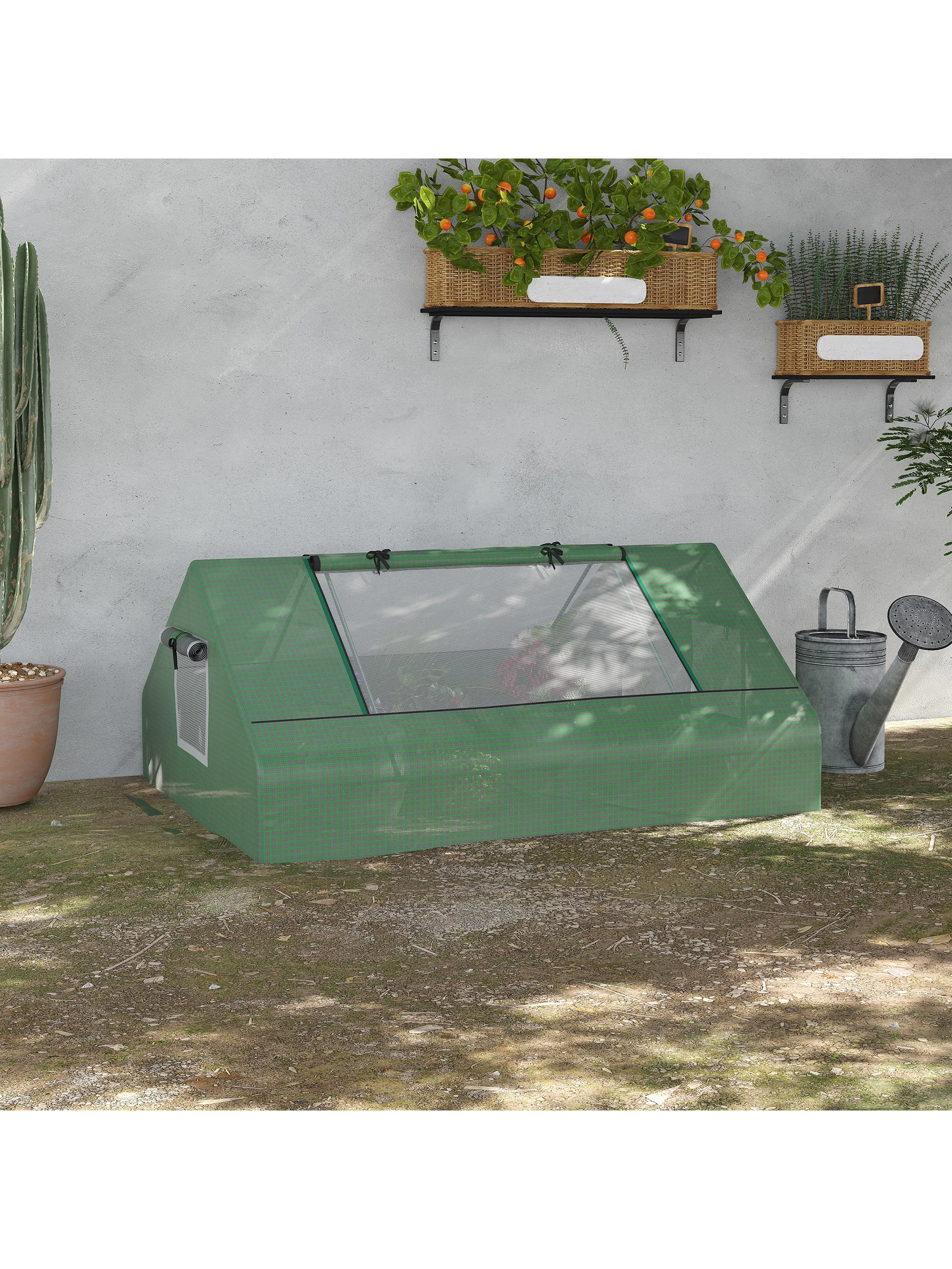 

Mini Tunnel Greenhouse, Garden Planting Shed w/ Zipper Windows, Door, Green