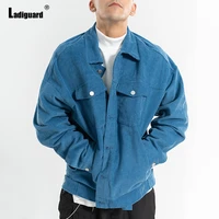 ladiguard mens fashion leisure corduroy jackets lepal collar retro skinny tops outerwear 2022 european style pocket design coats
