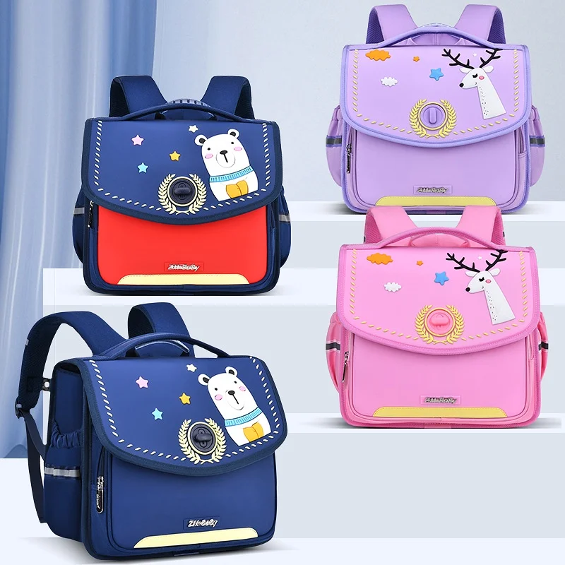 High-capacity Grade 2-5 Children Cartoon Elk Bear Horizontal British Style Schoolbag New Primary Girl Boy Fashion Cute Backpacks
