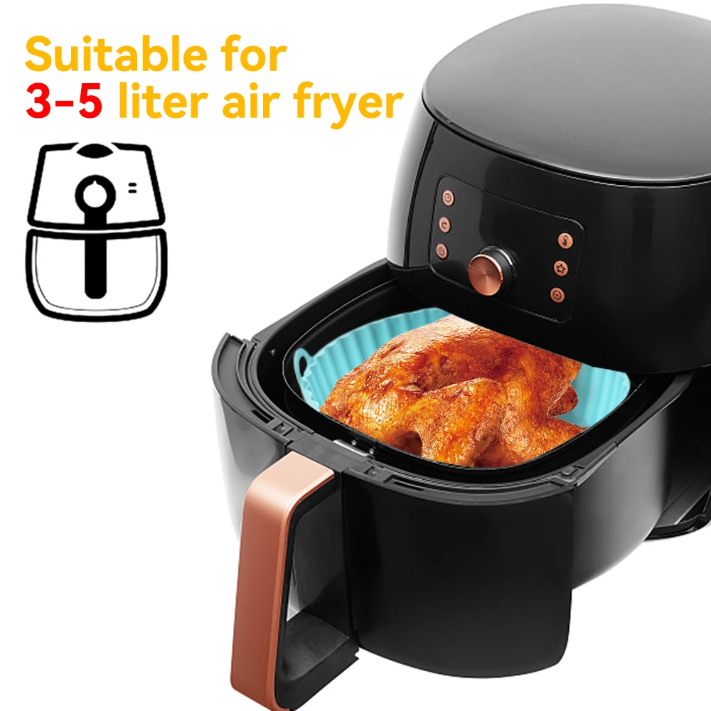 8.5in Silicone Air Fryers Oven Baking Pizza Fried Chicken Baking Tool Reusable Liner Easy To Clean Airfryer Silicone Basket