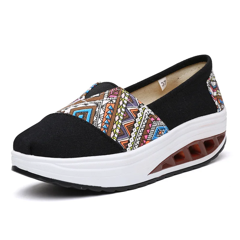 

Summer Women's Canvas Shoes Designer Geometric Graffiti Ethnic 5cm Platform Shoes Wearable Cushioning Casual Walking Footwear