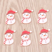 10pcs cartoon enamel christmas snowman charms for making new year earrings pendants necklaces diy keychains jewelry findings