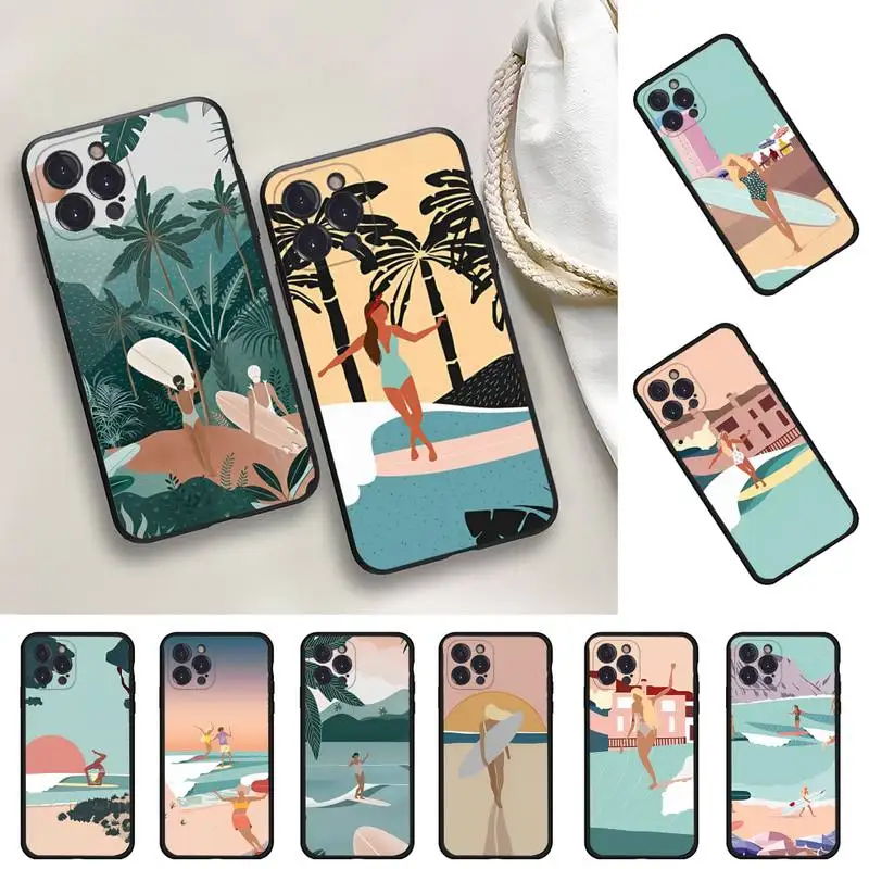 

art surf Girl Phone Case For iPhone 14 11 12 13 Mini Pro Max 8 7 6 6S Plus X SE 2020 XR XS Funda Case