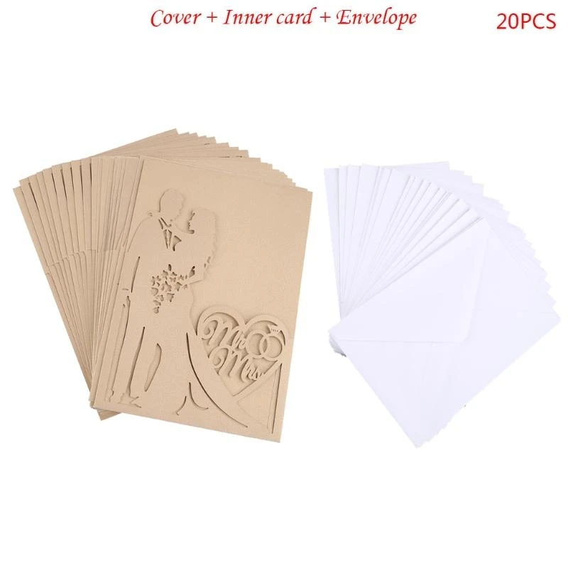 Фото 20шт/сет CUT MR & MRS Wedding Invitation Card Card Card Brida №1