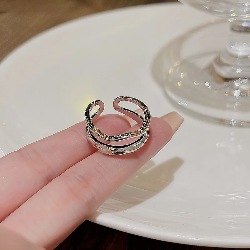 

Korean Luxury Broken Double-layer Irregular Niche Advanced Design Sense Rings for Women Jewelry Gift Free Shipping Items Vintage