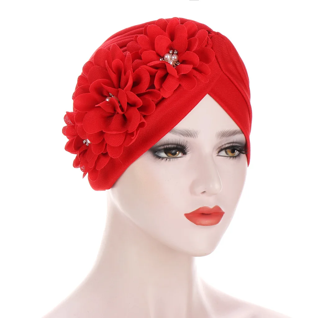 Muslim Women Hijabs with Floral Decor Forehead Cross Elegant Islamic Clothing for Women Ramadan Headwrap for Arabic Female