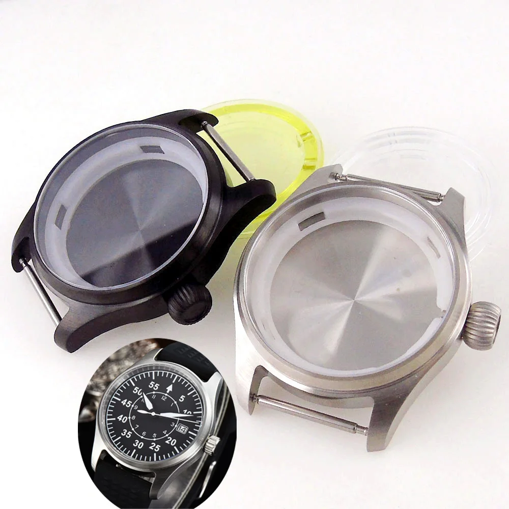 Waterproof Pilot Watch Case for NH35 NH36 ETA2824 PT5000 Movement Dive Case Parts 39mm Flat Sapphire Big Crown Tool Kit for Mod
