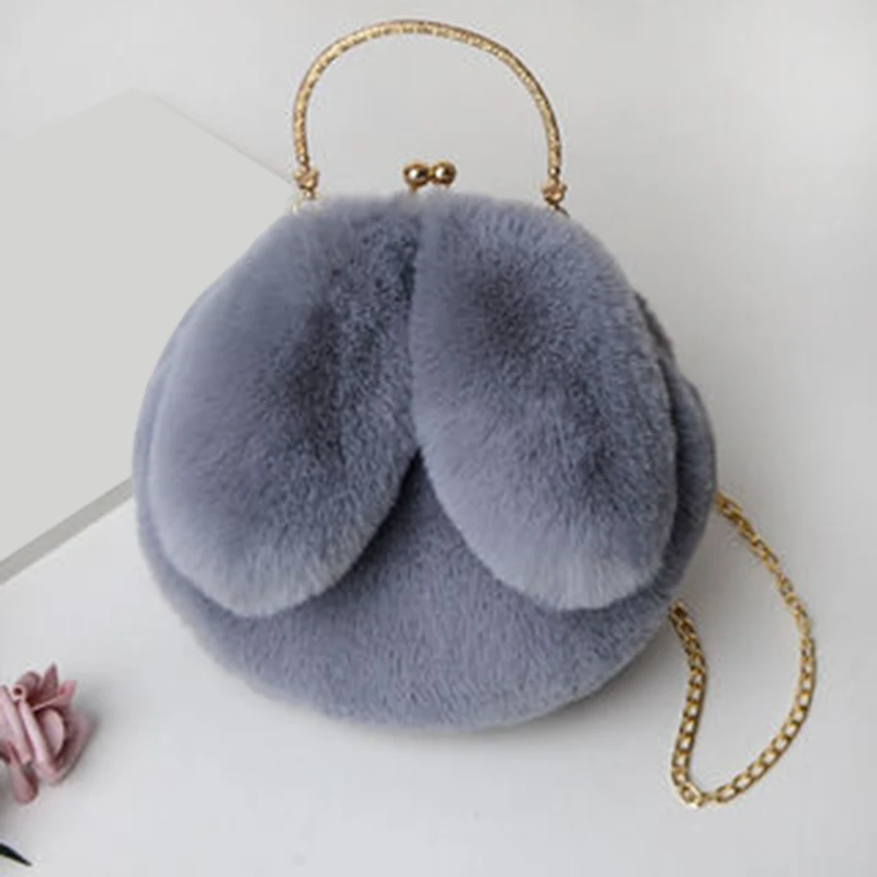 

2022 New Women Plush Mini Shoulder Bag Female Messenger Bags Purses Soft Cute Rabbit Ears Crossbody Bags For Women