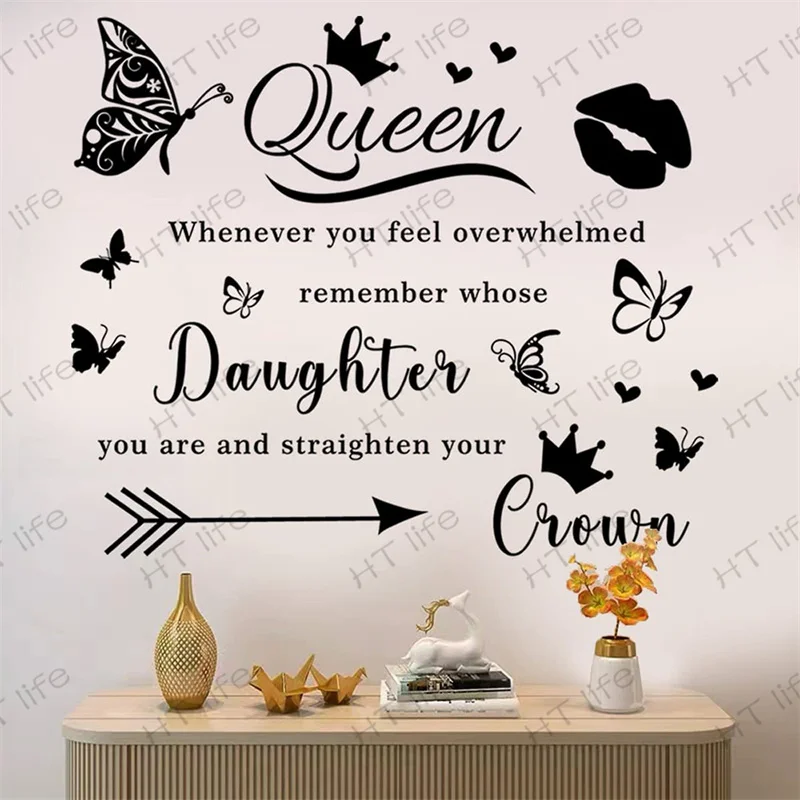 

Queen Inspirational Crown Wall Sticker Teen Girls Bedroom Living Room Butterfly Motivational Quote Wall Decal Vinyl Home Decor