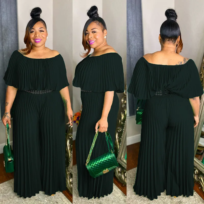 Plus Size Chic And Elegant Women Jumpsuits Ruffle Solid Outfit Lady Outwear Wide Leg Pant 2023 Spring Female Fashion Jumpsuits