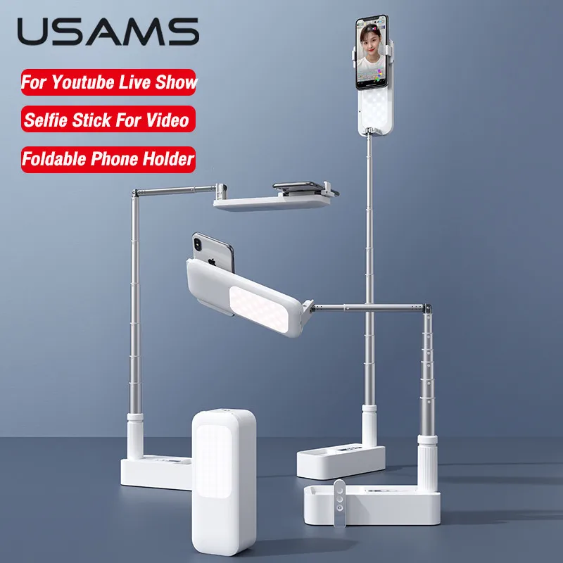 

USAMS Portable Phone Holder Retractable Wireless Live Broadcast Stand Wireless Dimmable LED Fill Light Selfie For Living Video
