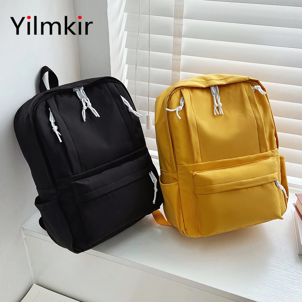 

Large Capacity Solid Color Nylon Girl College Style Simple Backpack Leisure Travel Ladies Multi Functional Fashion Elegant Bag
