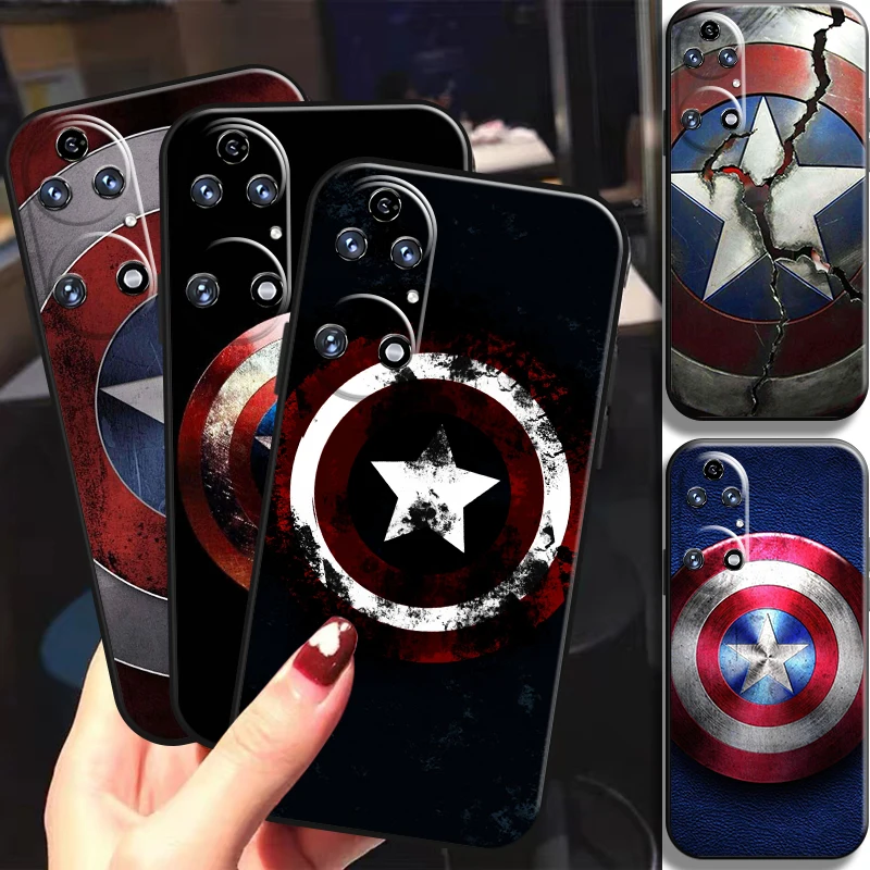 

Marvel Captain America Shield For Huawei P50 P40 P30 P20 Pro Lite 5G P Smart Z 2019 2021 Phone Case Black Soft TPU Bumper
