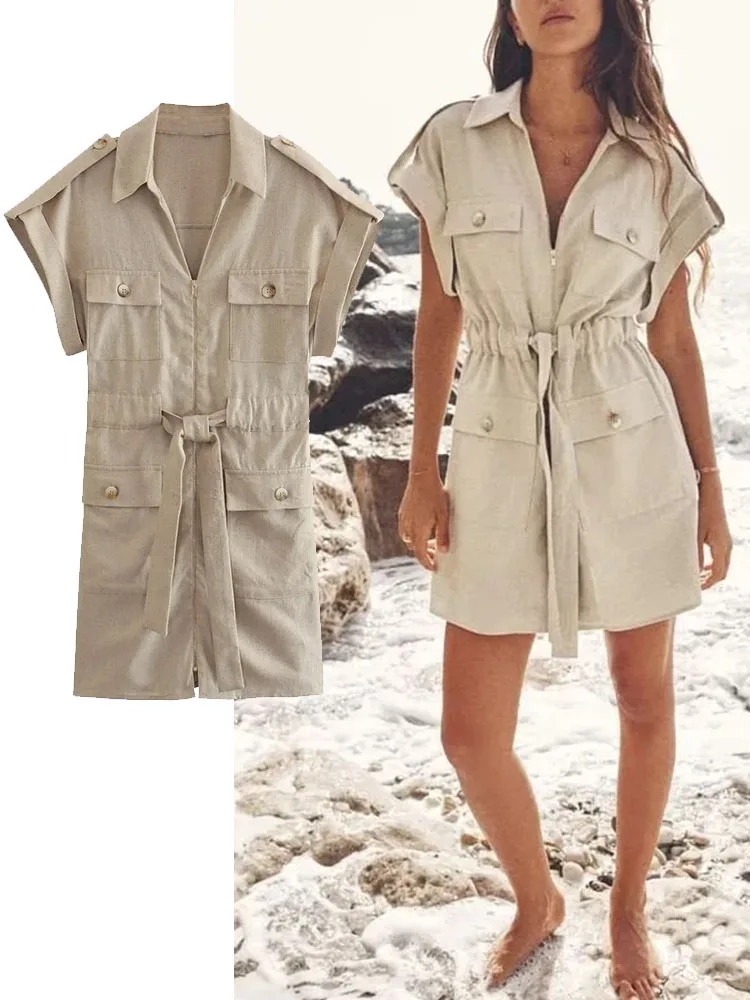 

TRAF 2023 Women Fashion Cargo Mini Dress Women Summer Short Dresses For Short Sleeve Dress Woman Streetwear Casual Dresses