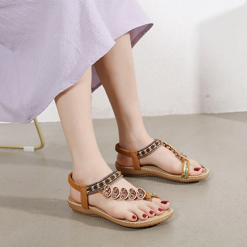 Сандалии Zoriss женские на шнурках с бусинами обувь в римском стиле спонжи стельки