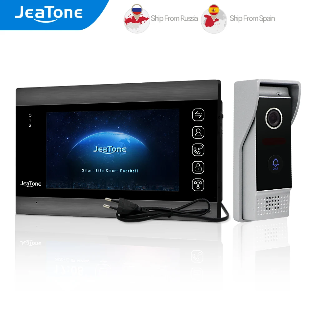 JeaTone 7 Inch Home Video Door Phone Intercom System 1200TVL Doorbell Camera Color LCD Screen for Unlock, Monitor, Two Way Talk