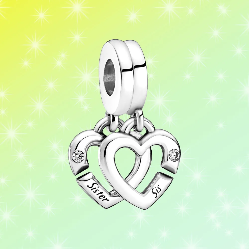 

925 Silver Linked Sister Hearts Split Dangle Charm Fit for Pandora Trendy Making Bracelet Necklace Exquisite Woman Gift
