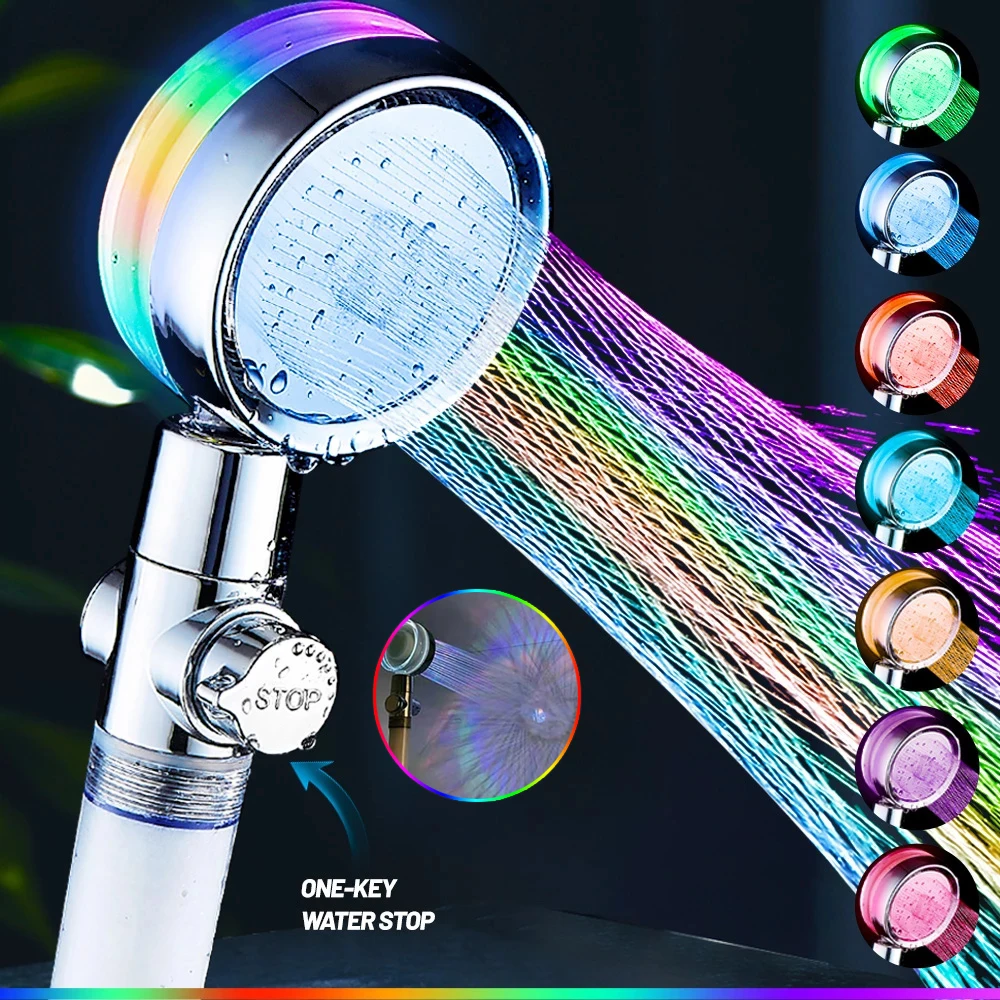 LED Hand Shower Head for Bath and High Pressure Water Saving Filter Bathroom Accessories Spa Rain Portable Showerhead Sets | Обустройство