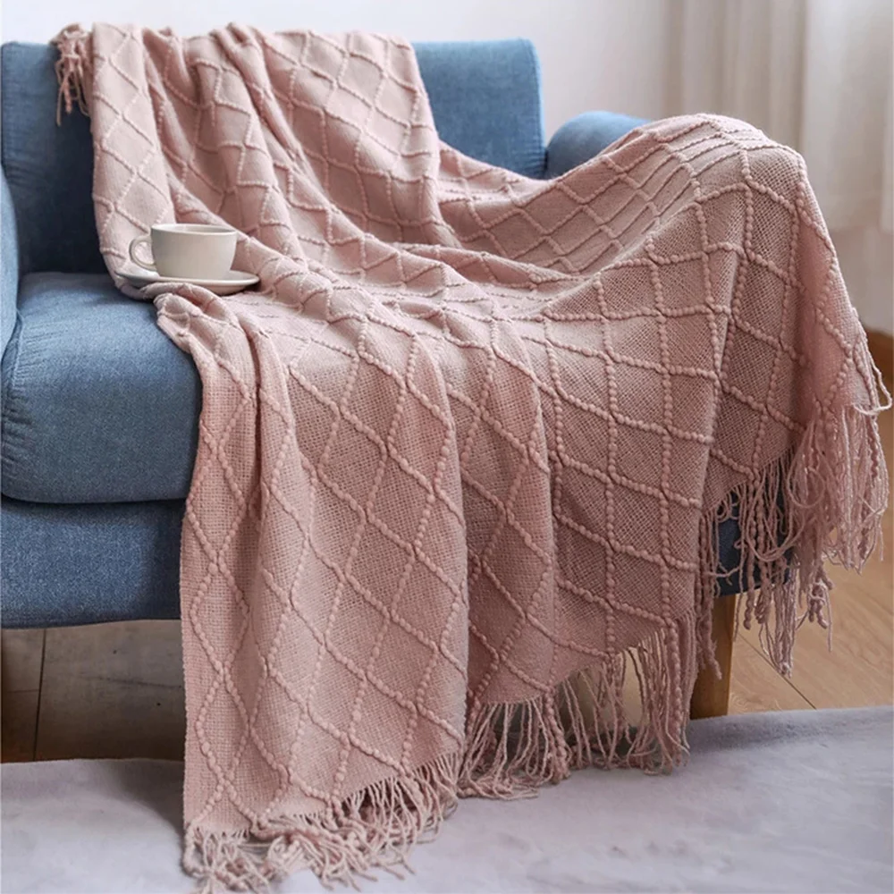 

Soft Felt Cover Sofa Knit Throw Thread Textile Beddress With Tassels Air Blankets For Living Room And Travel