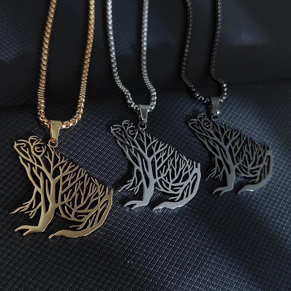 

Stainless Steel Necklace For Women Man Big Eyes Lucky Frog Choker Pendant Necklace Engagement Jewelry