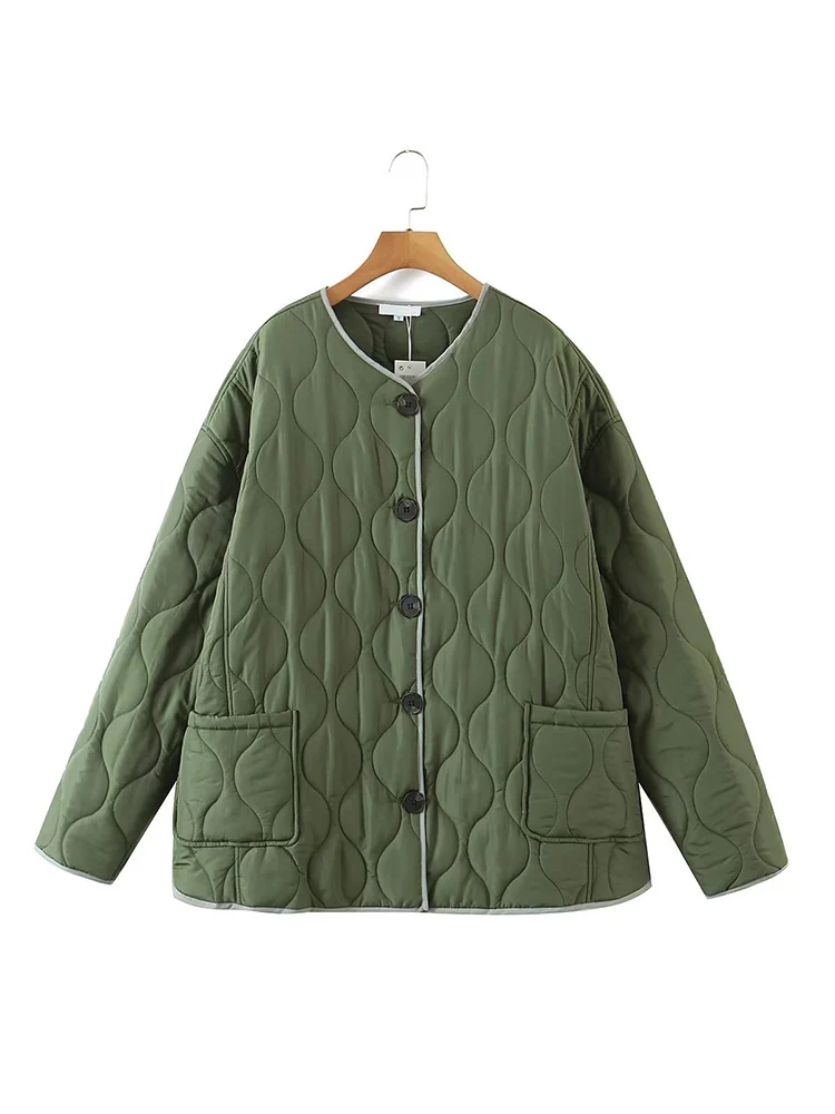 

Ailegogo New Autumn Women Single Breasted Loose Cotton Jacket Casual Female Ultra Light Pocket Wadded Coat Outwear