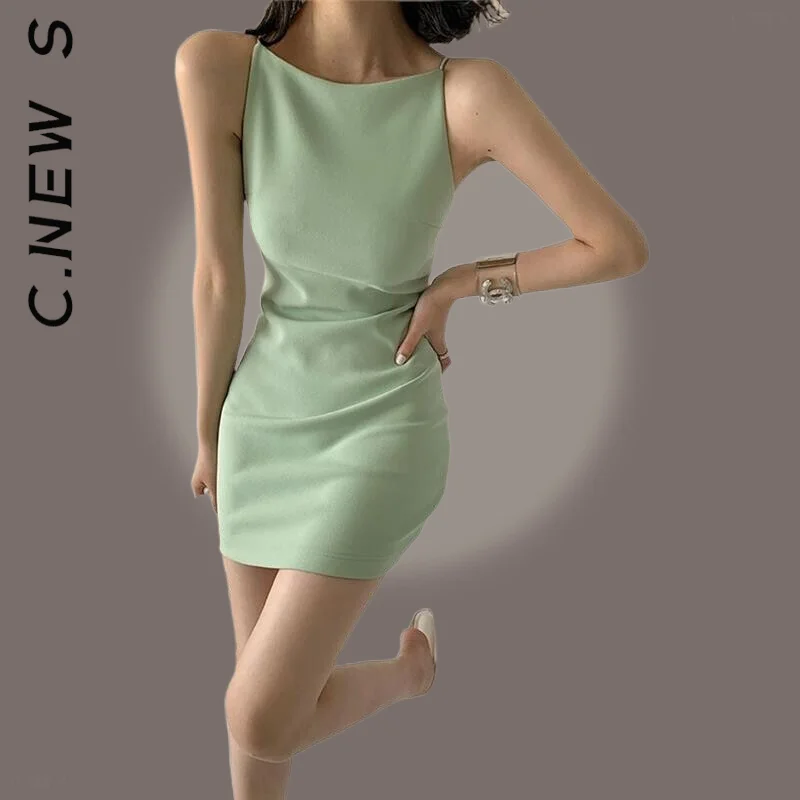 

C.New S New Women Dress Soft Robe Sexy Ladies Sleeveless Mini Dress Leisure Lazy Outfits Vintage Elegant Dress Woman Female