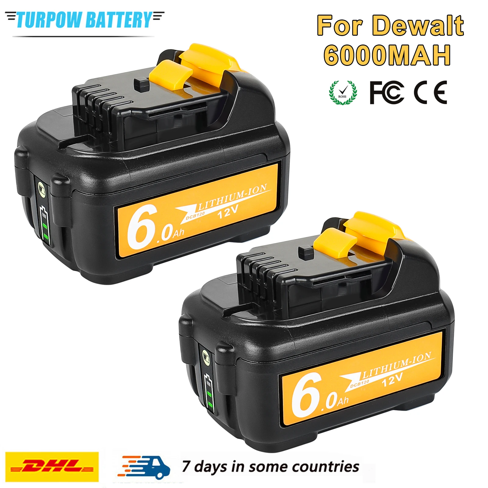 Аккумуляторная батарея для Dewalt, 12 В, 6000 мАч, для электроинструментов Dewalt DCB120 DCB127 DCB121 DCB119 DCB122 DCB124 DCB125