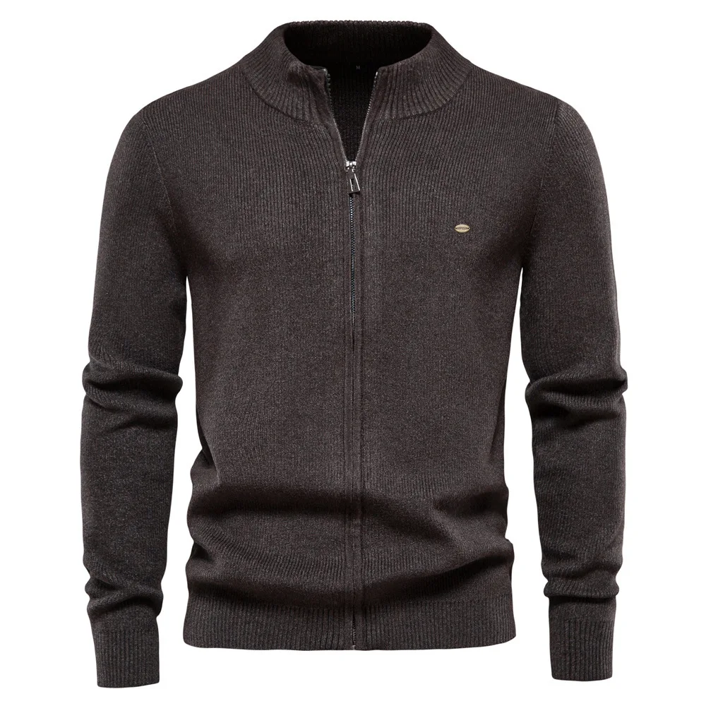 Men's Cardigan Zipper Sweater Youth Casual Long Sleeve Round Neck TOP