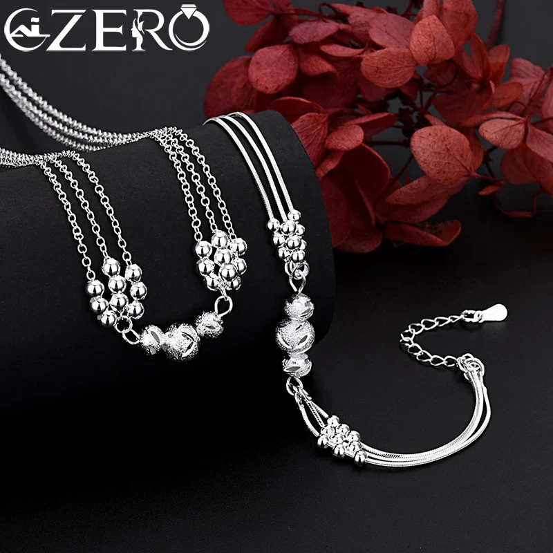 

luxury designer 925 Sterling Silver pretty lucky beads Necklace Bracelet Jewelry set for Women fashion party wedding Couple gift