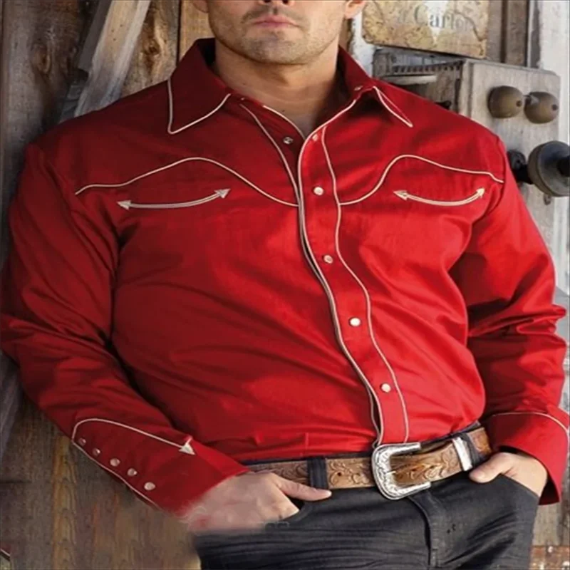 Мужская джинсовая рубашка с длинным рукавом