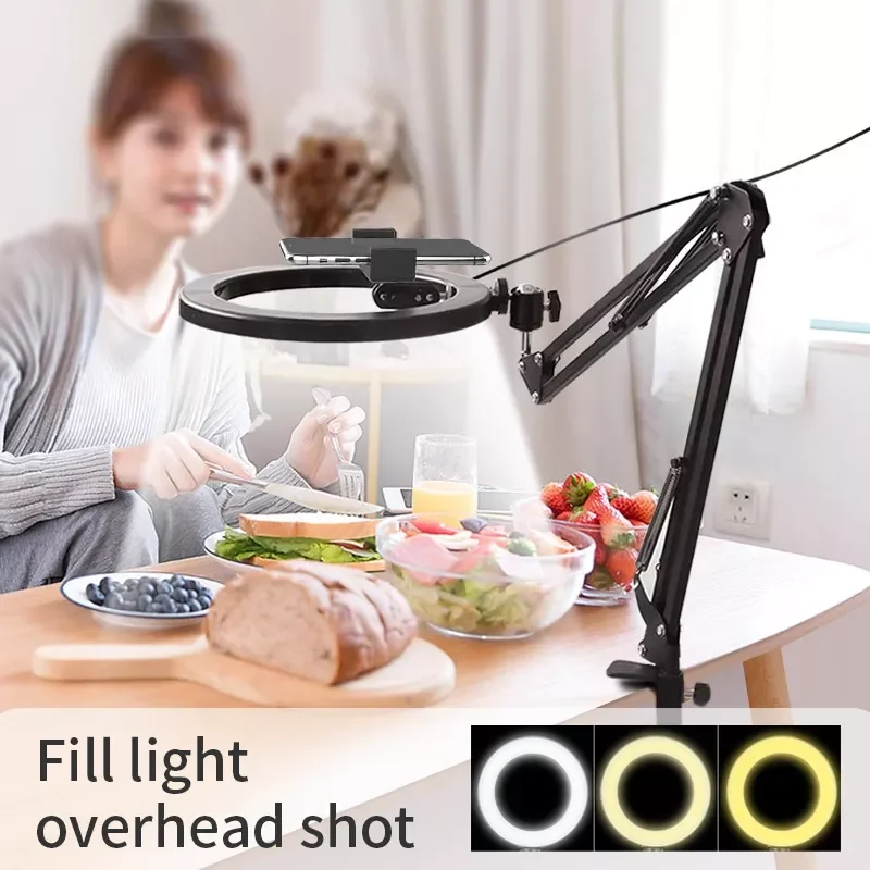 

Studio Camera LED Selfie Ring Light 26cm Ring Lamp with Stand Phone Holder Photography Ringlight for Youtube Live Lights
