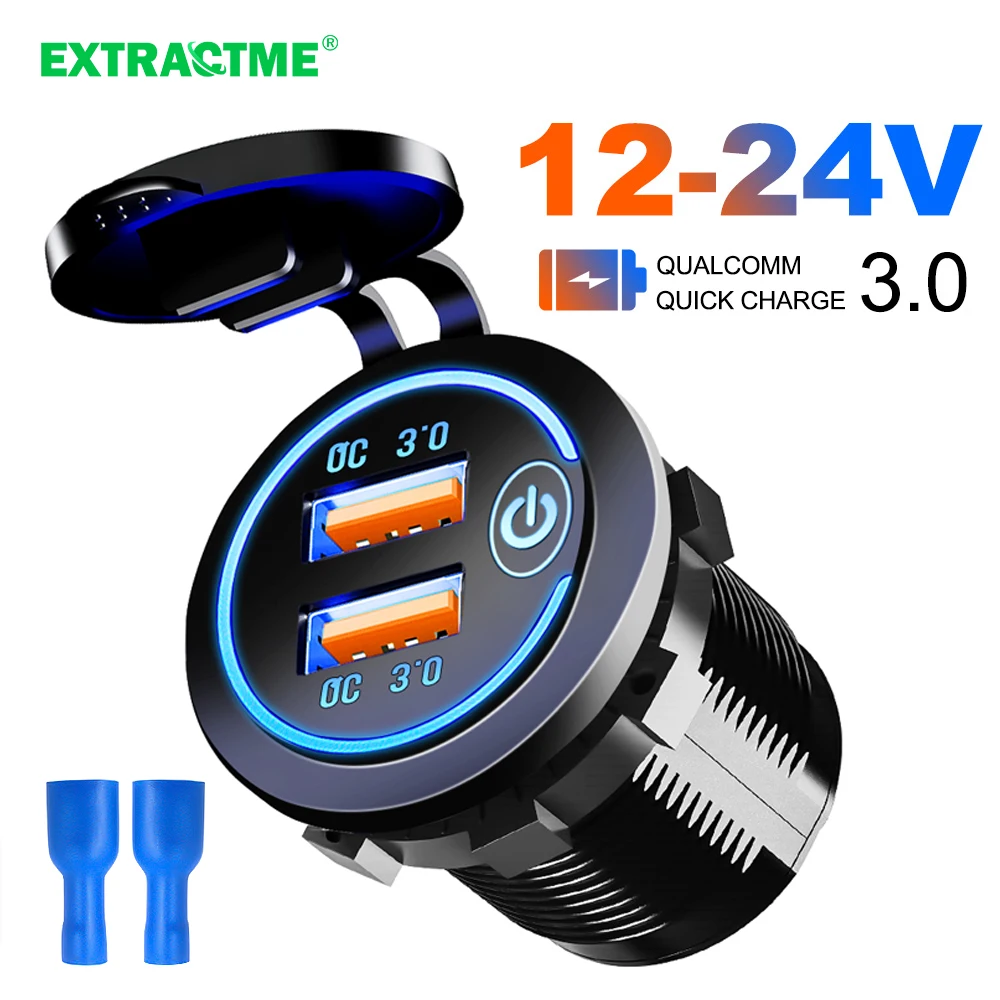 

Extractme Car Charger QC3.0 Quick Charge Dual USB Socket 12/24V USB Cigar Lighter Charger Socket Touch Switch Electronic Lighter