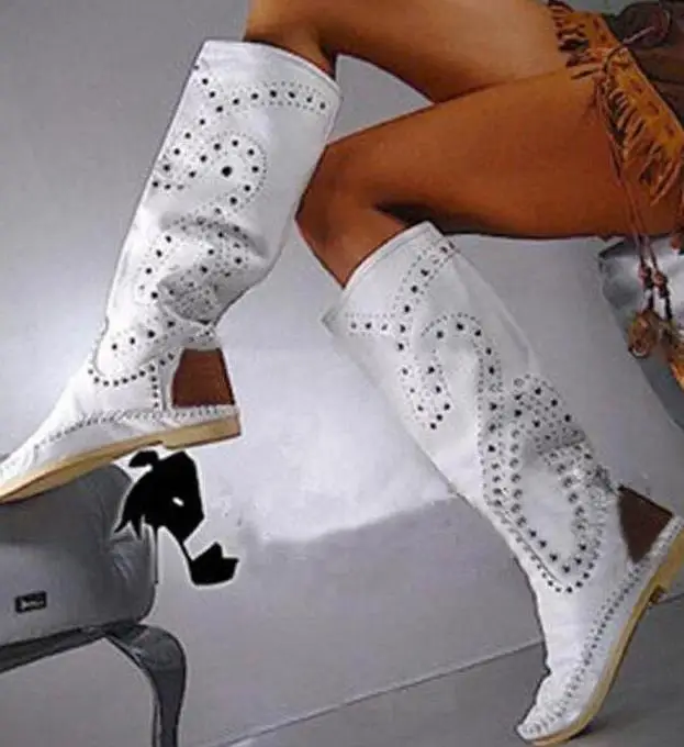 Solid Color Suede Round Head Flat Bottom Rivet Fashion Casual Flat Bottom Knee Boots Winter Boots