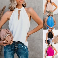 fashion women office lady halter tops ladies summer sleeveless loose tie up solid color tank tops streetwear