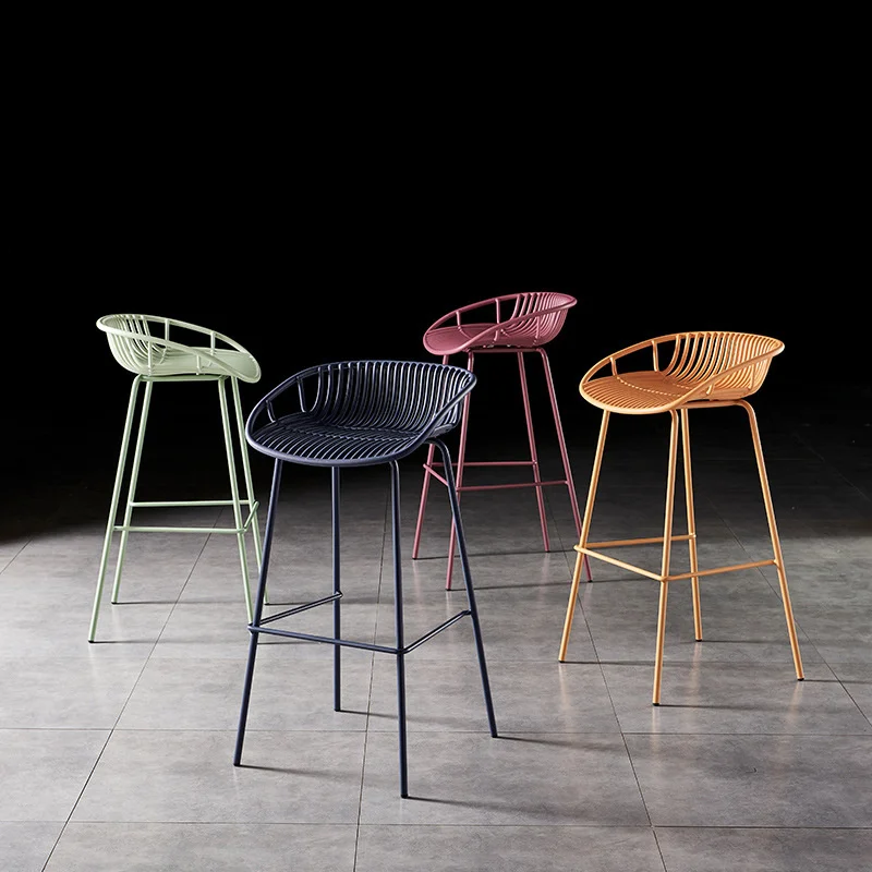S For Kitchen Wrought Iron Backrest Dining Chairs Reinforced Frame Bar Stool Fine Workmanship Bar Chair