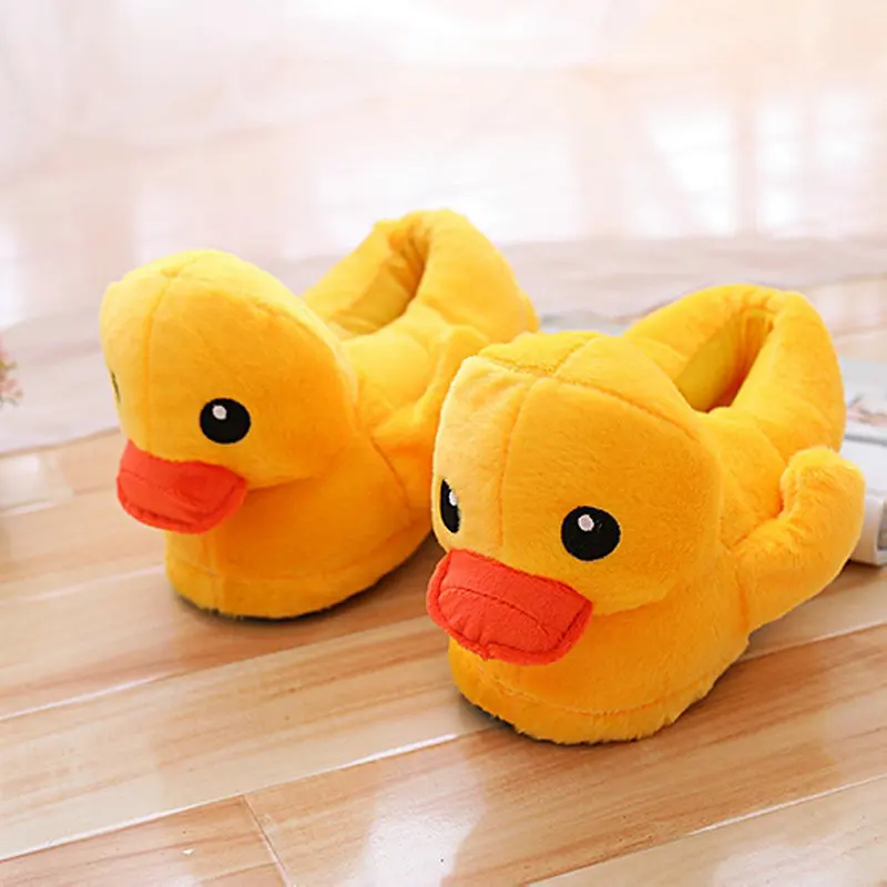 Winter Women Home Yellow Duck Fuzzy Slippers Cartoon Slides Snug Bedroom Slides Warm Cotton Indoor Female Slippers